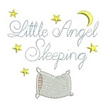 Little Angel Sleeping script lettering with pillow moon and stars machine embroidery design from Needle Passion Emboidery npe