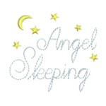 Little Angel sleeping script lettering with moon and stars machine embroidery design from Needle Passion Emboidery npe