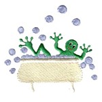 Green frog frolicing in a bath tub, bath time fun, water, splashing, bathtime, machine embroidery designs for kid's towels and bathrobes from Needle Passion Embroidery design in multiple embroidery formats