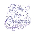 Baby's first Christmas lettering with snowflakes and swirls machine embroidery design from http://www.needlepassionembroidery.com