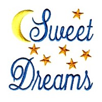 Sweet dreams script lettering, text, writing, celestial, moon, stars, baby pack, needle passion embroidery machine embroidery design, ART PES HUS JEF and DST formats