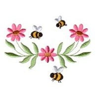 daisy flower scroll with bees machine embroidery design fun bumble bees summer art pes hus dst needle passion embroidery npe