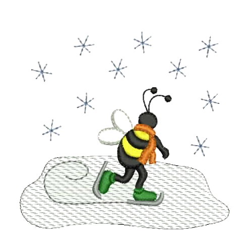 machine embroidery design Ice skating bee, Bumble bee insect bug wasp bumble buzz snow snowflake flake winter christmas xmas cold ice icy skates skating frozen scarf sport