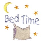Bed time lettering with moon and stars machine embroidery design from http://www.needlepassioneembroidery.com