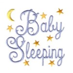 Baby sleeping script lettering wiht monn and stars machine embroidery design from http://www.needlepassioneembroidery.com