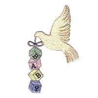 dove with baby building blocks baby lettering text alphabet cubes bird machine embroidery design for variegated thread, multi-coloured, multi-color, multi-colour, colour changing thread