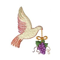 dove with grapes fruit bountiful bird machine embroidery design for variegated thread, multi-coloured, multi-color, multi-colour, colour changing thread