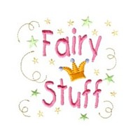 Fairy Stuff lettering with confetti & crown machine embroidery design fairy dust girls magic stuff design art pes hus dst needle passion embroidery npe