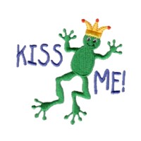 Kiss me lettering with frog prince with crown, it's a boy, baby, toddler designs for machine embroidery quality designs from Needle Passion Embroidery