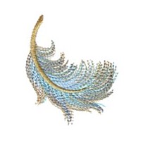 lovely blue variegated multicoloured multicoloured machine embroidery feather plume in flight air floating stitched with variegated thread from needlepassion needle passion embroidery npe sulka fjader