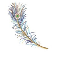 lovely peacock variegated multicoloured multicoloured machine embroidery feather plume in flight air floating stitched with variegated thread from needlepassion needle passion embroidery npe sulka fjader