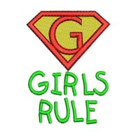 Girls Rule lettering text slogan writing machine embroidery design art pes hus jef dst superhero logo superman letter g girl power women rule