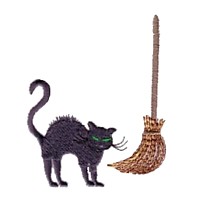 machine embroidery design witch's cat and broom stick broomstick halloween art pes hus jef dst exp needle passion embroidery npe needlepassion