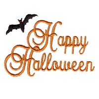 machine embroidery design happy halloween script lettering with a black bat art pes hus jef dst exp needle passion embroidery npe