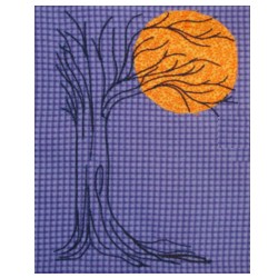 Halloween machine embroidery raw edge applique in the hoop design, spooky tree and full moon design, Needle Passion Embroidery