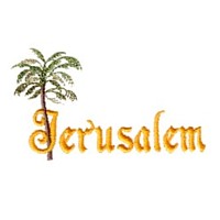 Jerusalem lettering with palm tree leaves Easter design needle passion embroidery needlepassion npe ltd machine embroidery design