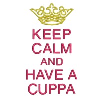 keep calm and have a cuppa lettering british war time slogan, text, lettering, crown from needle passion embroidery,  poster machine embroidery design