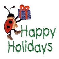 machine embroidery design happy holidays present gift ladybug ladybird insect animal winter snow fun art pes hus dst needle passion embroidery npe