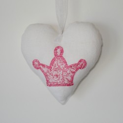 crown applique padded heart hanging ornament made in the machine embroidery hoop lavender filled linen heart needle passion embroidery npe