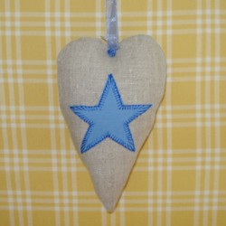 star applique padded heart hanging ornament made in the machine embroidery hoop lavender filled linen heart needle passion embroidery npe
