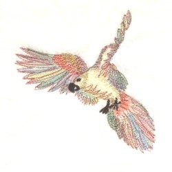 Flying parrot machine embroidery design stitched with variegated threads from Needle Passion Embroidery