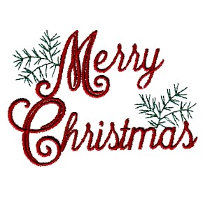 merry chrismtas script lettering with pine needle embellishment machine embroidery design art pes hus jef dst exp needle passion embroidery