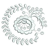 Georgian ladies historic reproduction machine embroidery design from Godey's designs, floral scroll embellishment, machine embroidery design by Needle Passion Embroidery in multiple design formats ART, PES, HUS JEF and DST