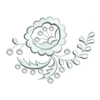 Georgian ladies historic reproduction machine embroidery design from Godey's designs, floral scroll embellishment, machine embroidery design by Needle Passion Embroidery in multiple design formats ART, PES, HUS JEF and DST