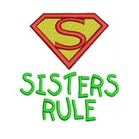 Sisters rule superhero super hero Girls Rule lettering text slogan writing machine embroidery design art pes hus jef dst superhero logo superman letter S girl power women rule